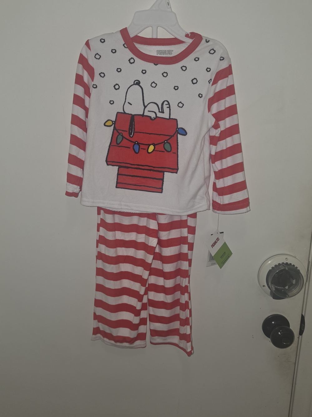 Peanuts Kids Red & White Christmas Snoopy Striped Pajama Set